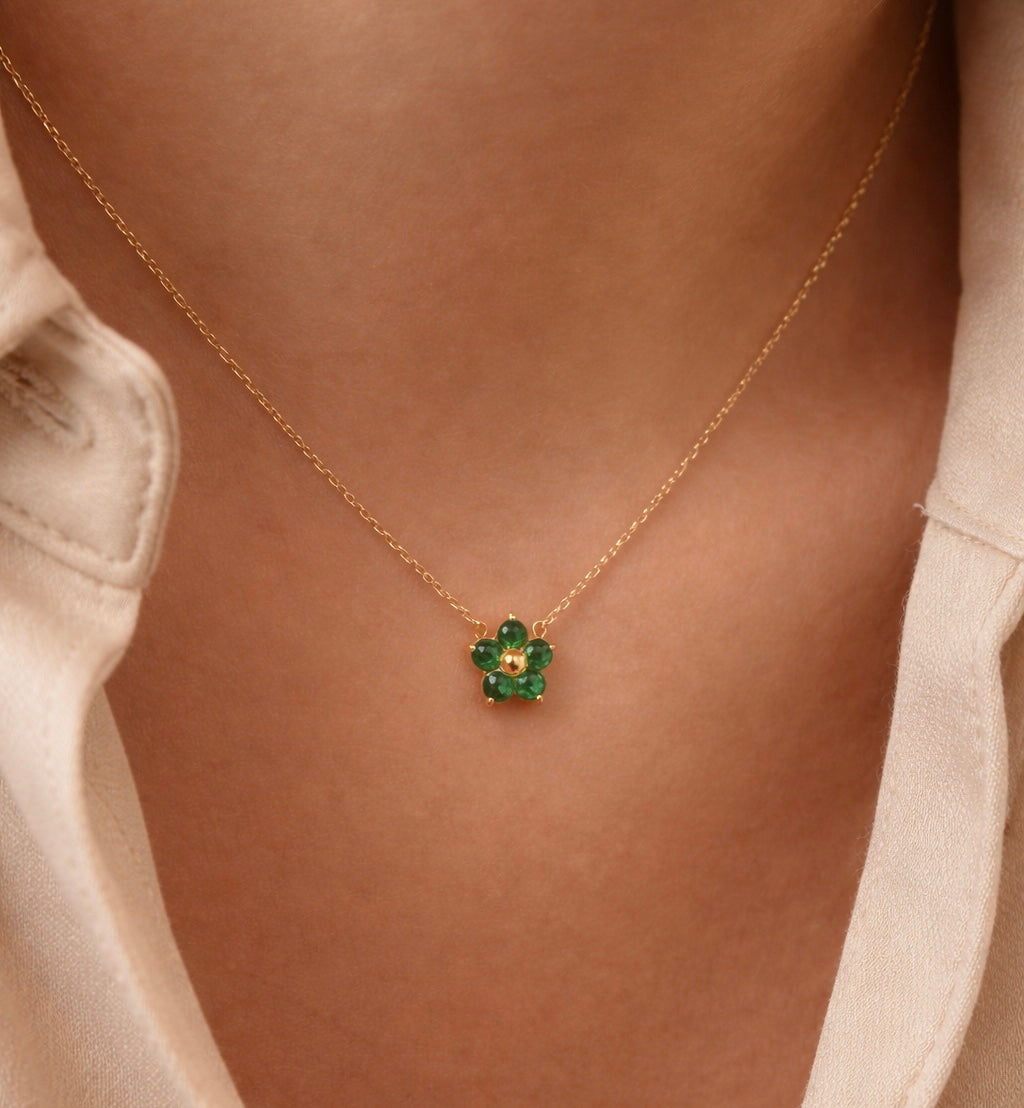 Ezra Emerald Zirconia Daisy Necklace