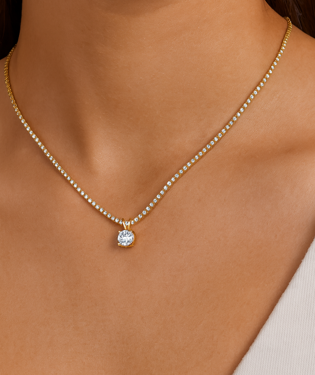Delizia Diamond Glazed Solitaire Necklace