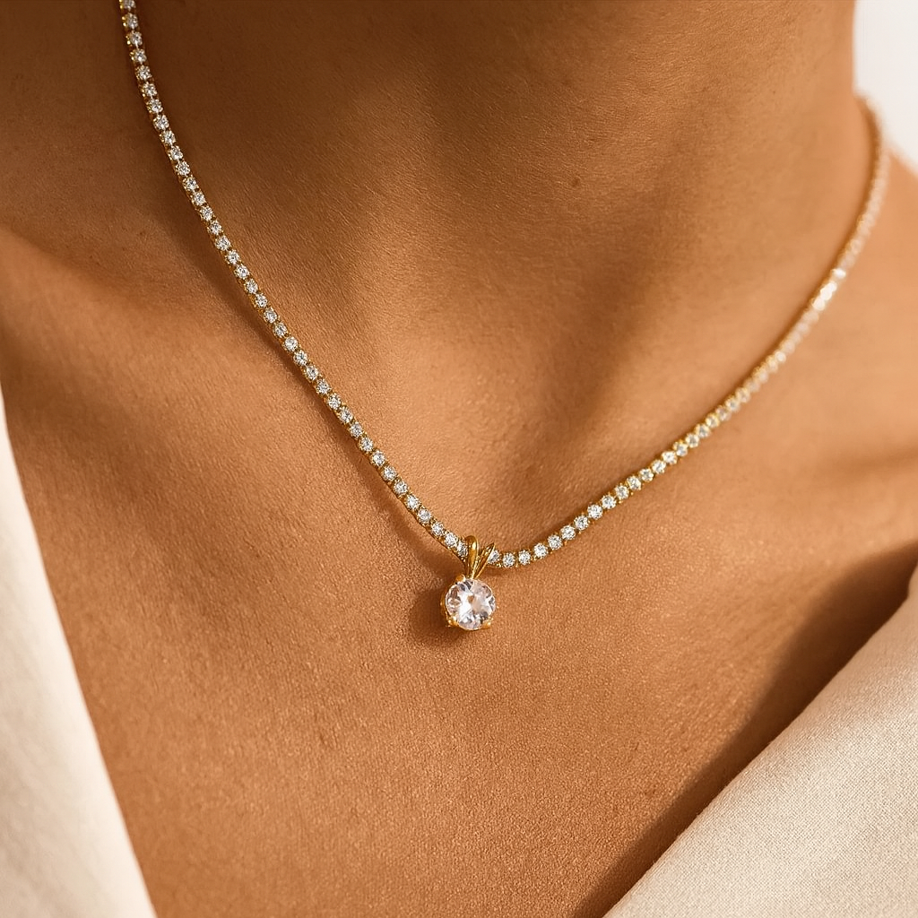 Delizia Diamond Glazed Solitaire Necklace