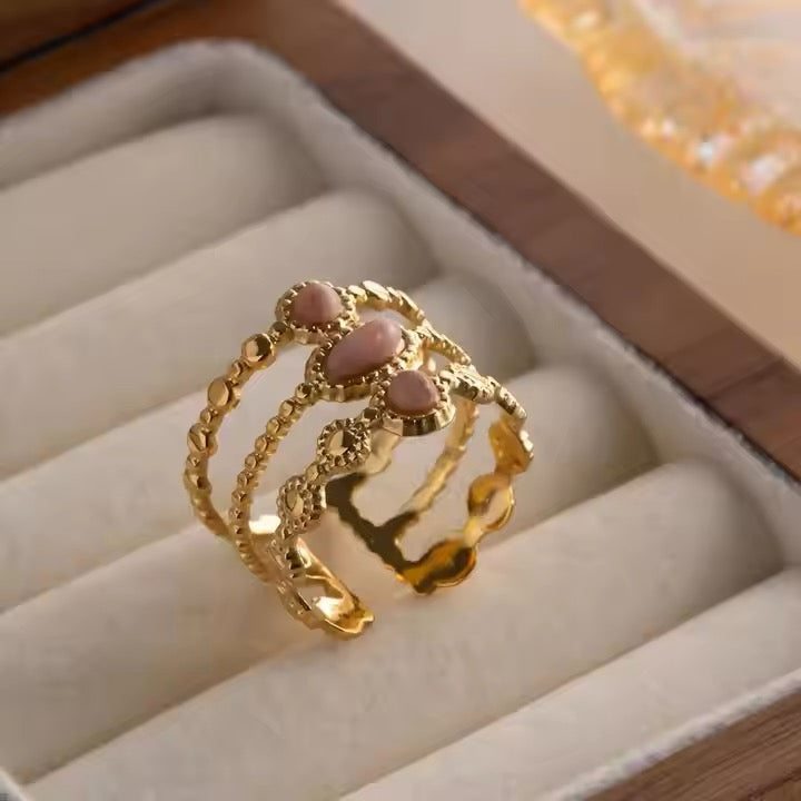 Petra Pink Stone Ring ( Adjustable)