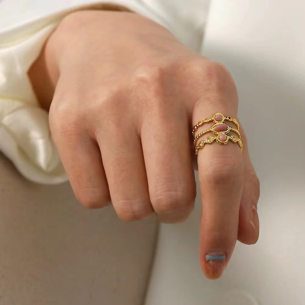 Petra Pink Stone Ring ( Adjustable)