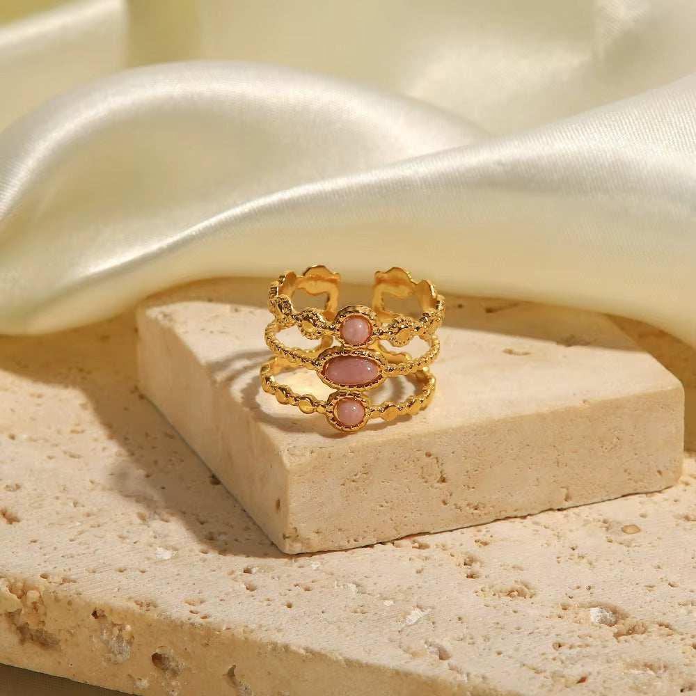 Petra Pink Stone Ring ( Adjustable)