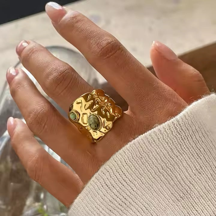 Earth Stone Hammered Ring