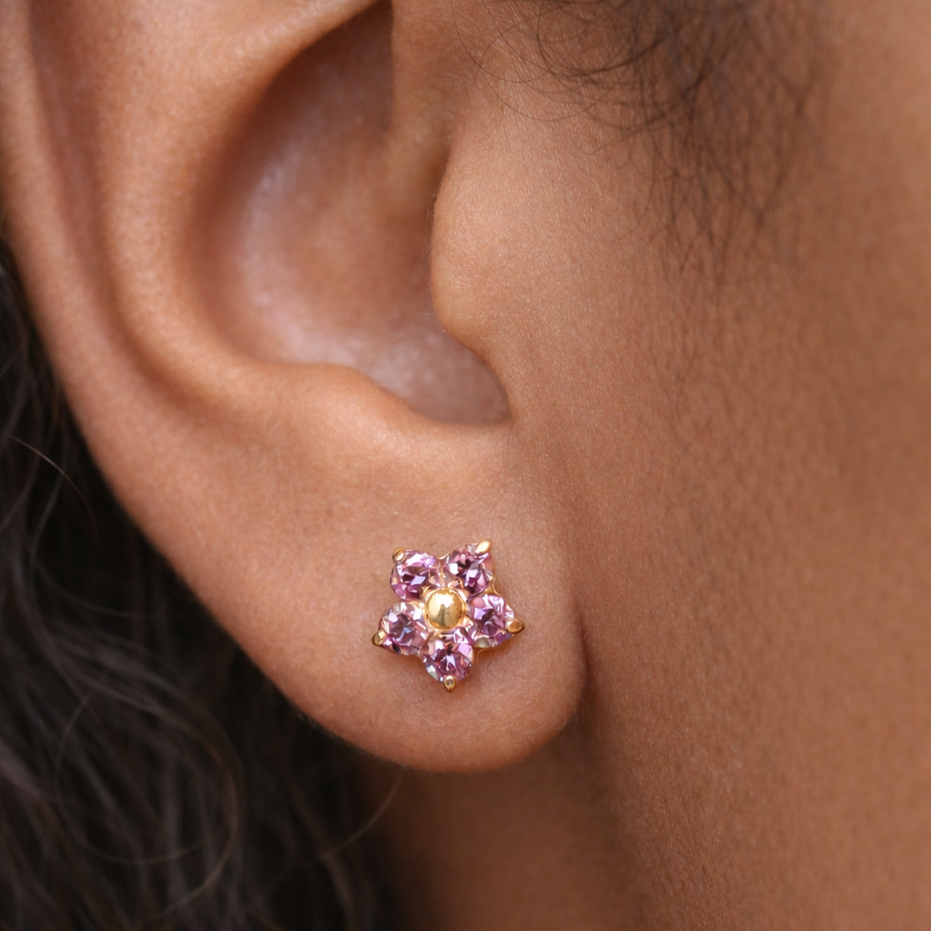 Iced Pink Daisy Studs