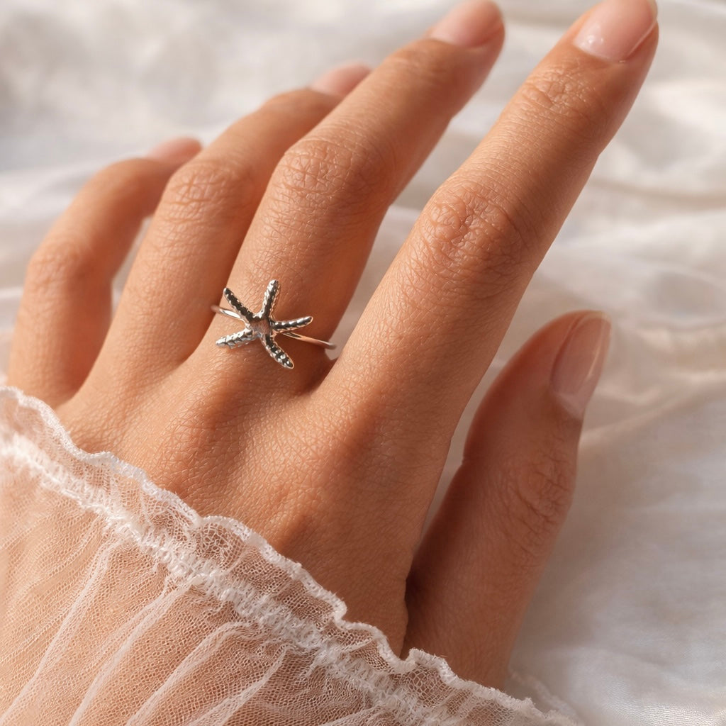Silver Starfish Ring (Adjustable)