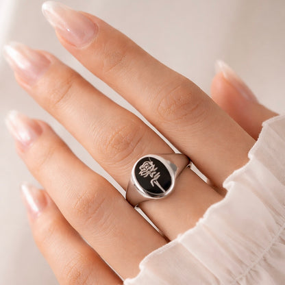 Rose Engraved Silver Ring