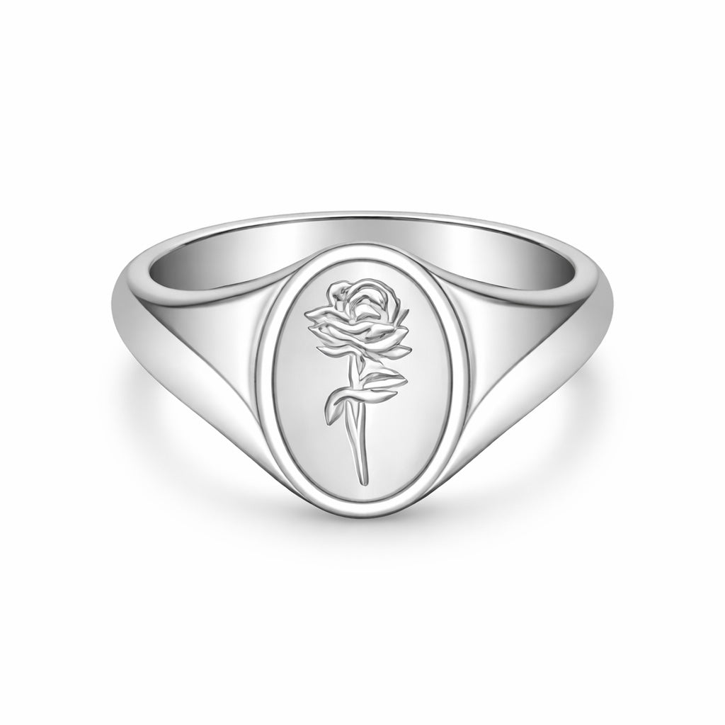 Rose Engraved Silver Ring