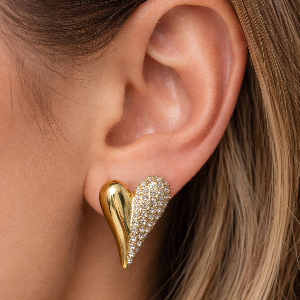 Diamond Kissed Heart Studs