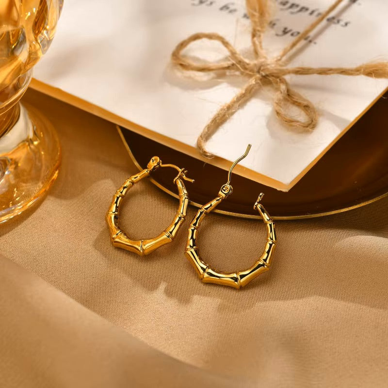 Gold Drip Bamboo Hoops