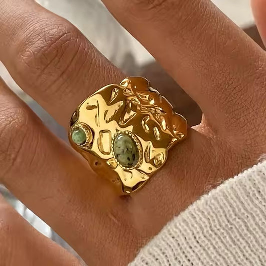Earth Stone Hammered Ring